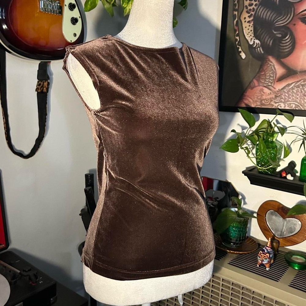 Vintage 1990s Brown Velvet Velour Tank Top